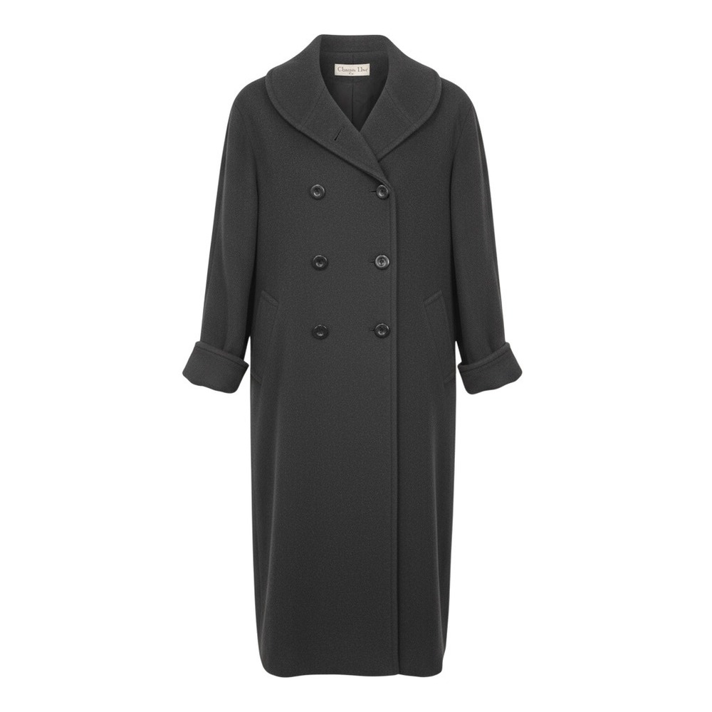 Christian Dior Women Sz 10 Double-Breasted Button Wool Peacoat Trench Coat Gray
